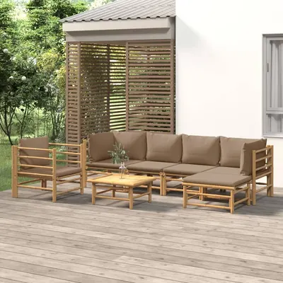 vidaXL Set mobilier de grădină cu perne gri taupe, 7 piese, bambus