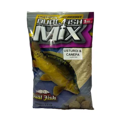 Nada MIX sub forma de cereale sfaramate pentru pescuit, aditivata, aroma de USTUROI SI CANEPA, 1 Kg, Dual Fish