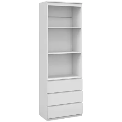 HOMCOM Bibliotecă înaltă de 180 cm cu 3 rafturi și 3 sertare 60 x 35 x 180 cm din lemn alb | Aosom Romania