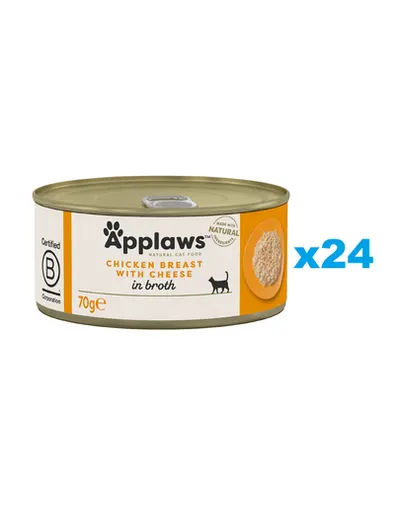 APPLAWS Cat Adult Chicken Breast with Cheese in Broth 24x70 g conserve pentru pisici, piept pui cu branza