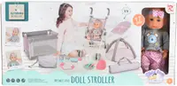 Set de joacă Tutu Love - Păpuşă cu cărucior, pătuț, gri, 36 cm