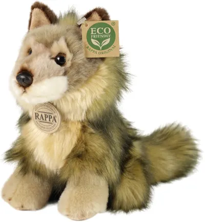 Jucărie de pluș Rappa Eco Friends - Lup, așezat, 20 cm