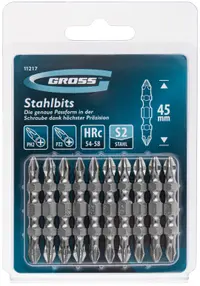 Set biți cu două fețe Gross - PH2-Pz2 x 45 mm, S2, 10 buc.