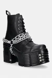 New Rock botine cu toc pentru femei din piele ITALI NEGRO, TOWER MAX + TORNILLO AD-2984