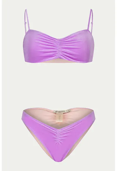 Costum de baie din doua piese cu aspect de catifea si fronseu Chica - Violet