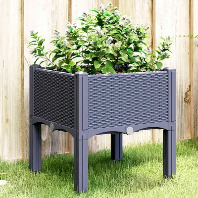vidaXL Jardinieră de grădină cu picioare, albastru gri, 40x40x42 cm, PP