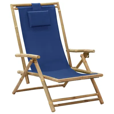 vidaXL Scaun pliant extensibil bleumarin din bambus și material textil