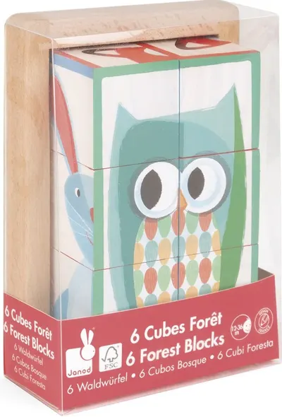 Cubulete in cutie din lemn Janod - Animale de padure