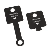 Suport pătrat cu adeziv și mesaj Handmade with love - negru (set 100 buc)