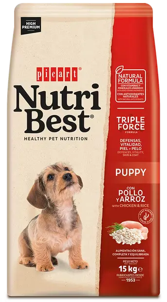 Hrana Uscata Caini Premium, NutriBest Puppy, Pui si Orez, 15 kg