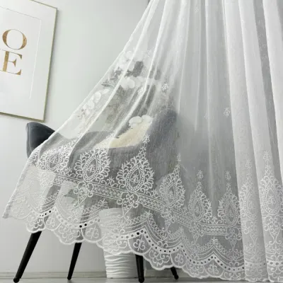 Perdea Gina din IN Brodat, Alb, 140cm latime x 260cm inaltime, cu rejansa pt bara