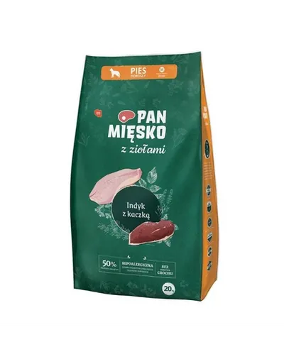 PAN MIĘSKO hrana caini talie medie M 20 kg ierburi aromatice, curcan si rata