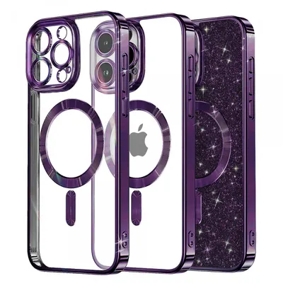 Husa MagSafe pentru Apple iPhone 16 Pro, Techsuit, Luxury Glitter, Mov Inchis
