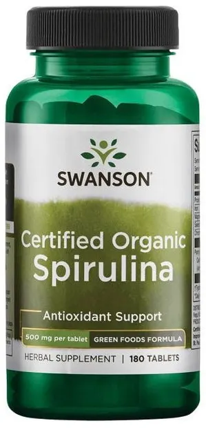 Certified Organic Spirulina, 500 mg, 180 tablete, Swanson