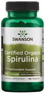 Certified Organic Spirulina, 500 mg, 180 tablete, Swanson