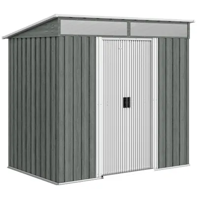 Outsunny Căsuță de Grădină 6.5 x 4FT din Metal Galvanizat cu Fundație, Magazin cu Uși Duble Culisante și 2 Guri de Aerisire, Gri | Aosom Romania