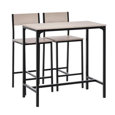 HOMCOM Set de Bar Bartisch cu 2 Taburete cu Spătar înalt pentru Bucătărie, Natural | Aosom Romania