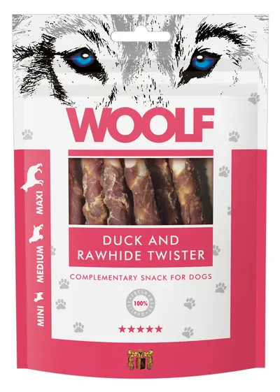 WOOLF DOG SNACKS Duck and Rawhide Twister 100g
