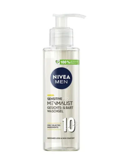 Nivea Men Gel de curatare fata si barba cu pompa 200 ml Face+Beard Sensitive