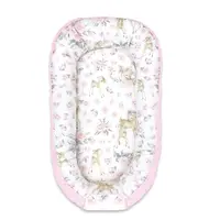 Cosulet bebelus, MimiNu, Pentru dormit, Cu doua fete, Baby Nest 105x66 cm, Husa 100% bumbac si catifea moale, Materiale certificate Oeko Tex Standard 100, Cu salteluta, Detasabila, Velvet Sweet Deer Pink