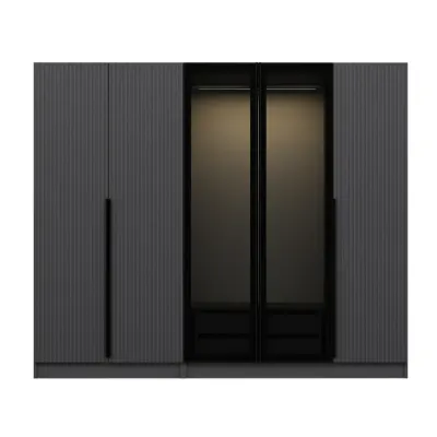 Dulap KALE PLUS, 5 usi, antracit + geam fumuriu, 225x52x210 cm