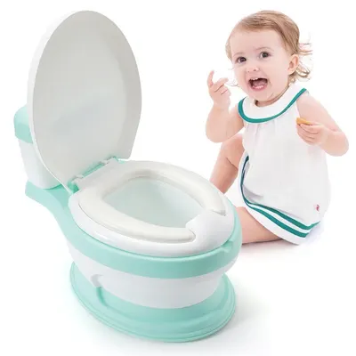 Olita educationala pentru copii Little Mom Simulation Potty Green, design realist ergonomic, colac moale PVC, vas colector detasabil, dimensiune 44 x 30 x 36 cm