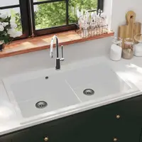 vidaXL Chiuvetă de bucătărie din granit încastrată, cu două cuve, alb