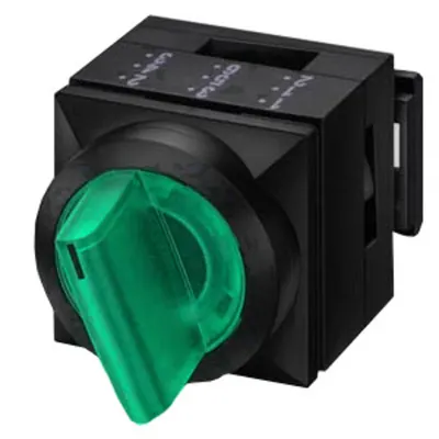 Buton selector 2 poz. 50° verde si ind luminos, cu retinere