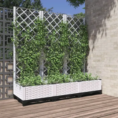 vidaXL Jardinieră de grădină cu spalier, albă, 120x40x121,5 cm, PP