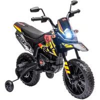 AIYAPLAY Motocicletă Electrică pentru Copii 3-8 Ani, 2 Motoare 12V, Roți Ajutătoare Detașabile, 30 kg, Galben | Aosom Romania