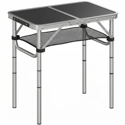 Outsunny Masă de Camping Pliabilă 60 cm, Picnic cu Strat de Plasă, Negru | Aosom Romania