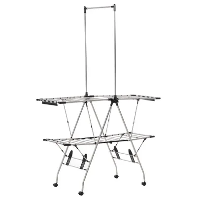 HOMCOM Uscător de rufe cu suport pliabil și roți, spațiu mare de uscare, oțel inoxidabil 138,5 x 63 x 208 cm argintiu negru | Aosom Romania