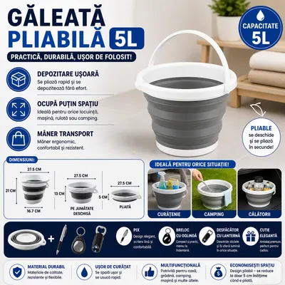 Galeata pliabila, cu maner, Marime M - 5 Litri