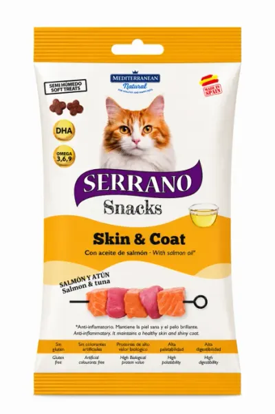 Recompense pentru pisici Serrano Snacks Omega 3 + DHA cu somon 50 gr