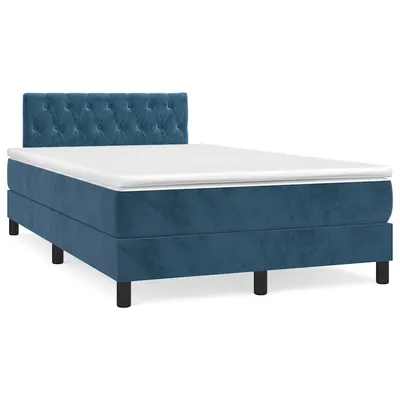 Gossi pat box spring cu saltea/led albastru inchis 120x190cm catifea