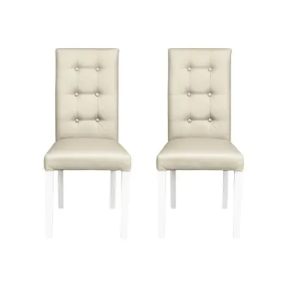 Set 2 scaune living TEO LUX, picioare lemn alb, piele ecologica crem, 46x60x98 cm