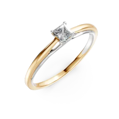 Inel de logodna din aur alb-galben cu diamant solitaire de 0.2ct