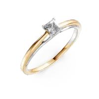 Inel de logodna din aur alb-galben cu diamant solitaire de 0.2ct
