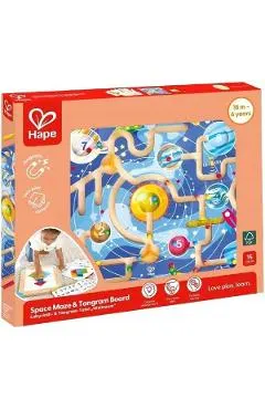Jucarie din lemn 2 in 1. Space Maze & Tangram Board