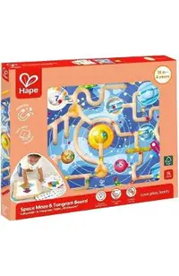 Jucarie din lemn 2 in 1. Space Maze & Tangram Board