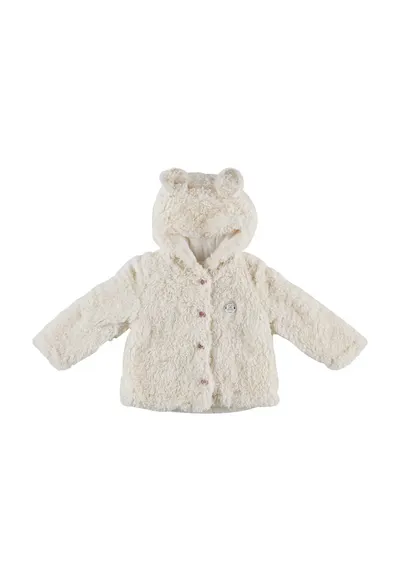 Jacheta Teddy cu gluga si urechiuse - - Cute Bear - Ecru - pentru fetite - Ecru