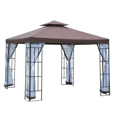 Outsunny Pavilion de grădină cu plasă antimuște și pereți laterali, cort pentru petreceri cu acoperiș dublu, cort de grădină 2,97x2,97m | Aosom Romania