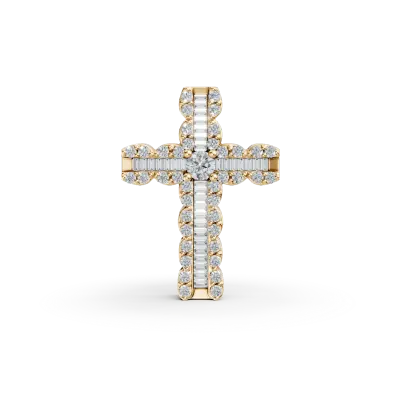 Pandantiv din aur galben cu diamante baguette si rotunde de 0.56ct