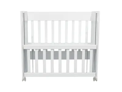 Patut pentru copii Nichiduta Mini Cot White, cu laterala culisanta, somiera reglabila pe 4 nivele de inaltime, roti cu blocare, margini rotunjite, dimensiuni exterioare 94 x 46 x 88 cm