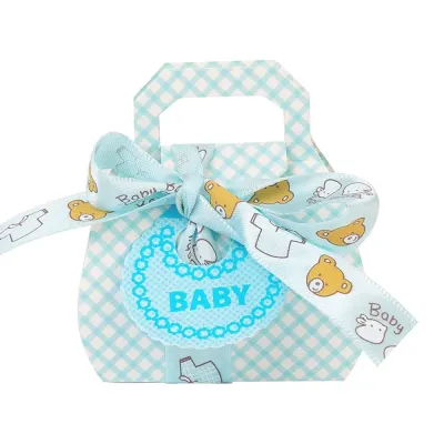 Cutie mică din hârtie cu etichetă și panglică mesaj Baby - bleu (set 50 buc) - Default Title
