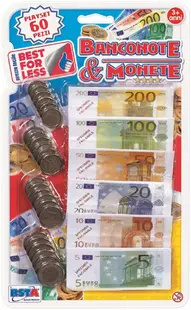 Set de joacă RS Toys - Bancnote și monede euro, 60 de bucăți