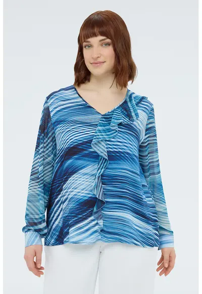 Bluza cu decolteu in V si imprimeu - Albastru