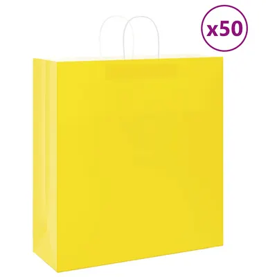 vidaXL Pungi de hârtie 50 buc cu mânere galbene 45x17x48 cm