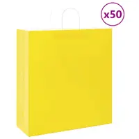 vidaXL Pungi de hârtie 50 buc cu mânere galbene 45x17x48 cm