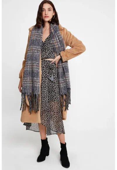 Bluza din sifon cu model animal print - Negru/Gri deschis/Maro camel